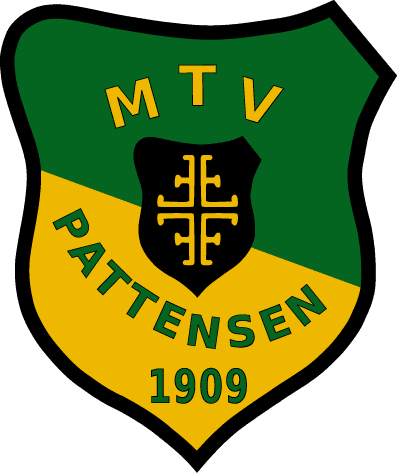 Wappen des MTV Pattensen in Gr&uuml;n und Gelb mit dem Gr&uuml;ndungsjahr 1909 und einem sportlichen Symbol.