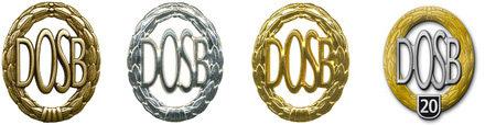 Vier Medaillen des Deutschen Olympischen Sportbundes (DOSB) in Gold, Silber und Bronze sowie ein spezielles Jubiläumsdesign.