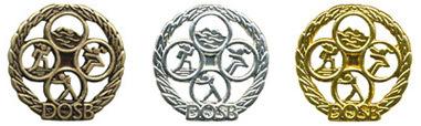 Drei Medaillen in Bronze, Silber und Gold mit dem Logo des DOSB und Sportmotiven in einem kreisförmigen Wreath-Design.